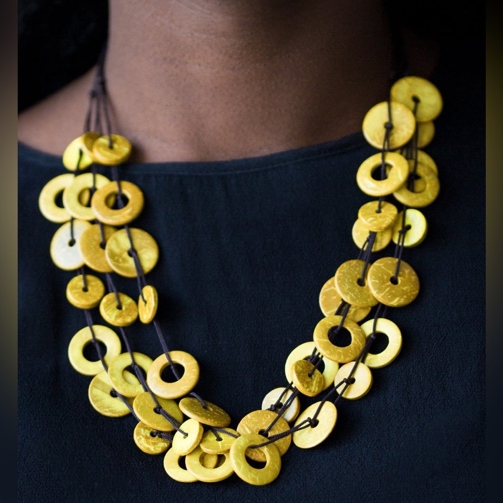 Yellow Coconut Shell Disc Necklace and Earring Set
